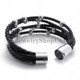 Fashion Black Leather with Titanium Bracelet