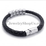 Fashion Black Leather and Titanium Bracelet