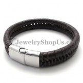 Elegant Brown Titanium with Leather Bracelet