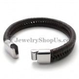 Elegant Brown Titanium with Leather Bracelet