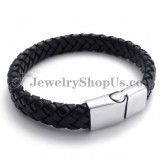 Elegant Black Titanium with Leather Bracelet