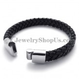 Elegant Black Titanium with Leather Bracelet