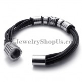 Elegant Black Leather and Titanium Bracelet
