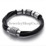 Elegant Black Leather and Titanium Bracelet