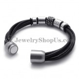 Elegant Black Leather with Titanium Bracelet