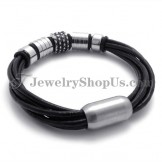 Elegant Black Leather with Titanium Bracelet
