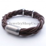 Fashion Brown Leather Titanium Bracelet