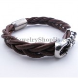 Fashion Brown Leather Titanium Bracelet