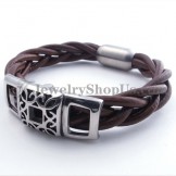 Fashion Brown Titanium Leather Bracelet