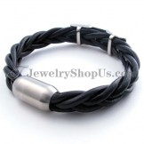 Elegant Black Titanium Leather Bracelet