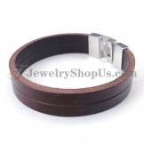 Fashion Brown Leather Bracelet with Titanium