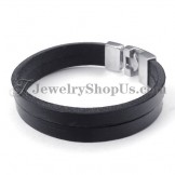 Elegant Black Leather Bracelet with Titanium