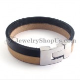 Elegant Black and Brown Leather Bracelet with Titanium
