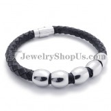Black Leather and Titanium Bracelet