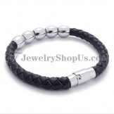 Black Leather and Titanium Bracelet