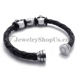 Elegant Leather with Titanium Skulls Bracelet
