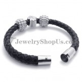 Black Titanium and Leather Bracelet