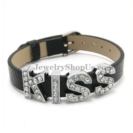 Leather and Alloy Bracelet with Words "Kiss"