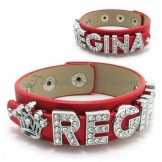 Beautiful words "Regina" Leather Bracelet with Rhinestones