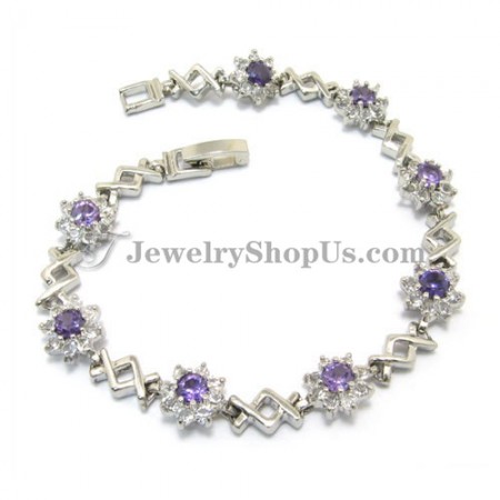 Gorgeous Alloy Bracelet with Purple Zircons