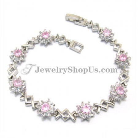 Gorgeous Alloy Bracelet with Pink Zircons