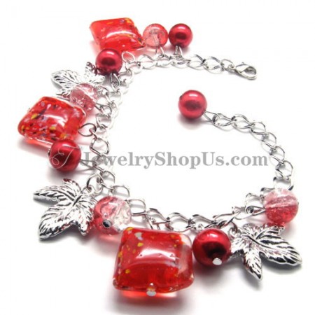 Fashion Alloy Bracelet with Red Synthetic Crystals