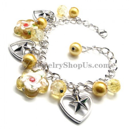 Fashion Alloy Bracelet with Yellow Synthetic Crystals