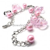 Fashion Alloy Bracelet with Pink Synthetic Crystals