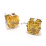 Fashion Alloy Earrings with Yellow Square Zircon