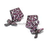 Beautiful Rose Alloy Earrings with Pink Rhinestones