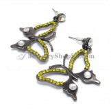 Gorgeous Butterfly Alloy Earrings with Yellow Rhinestones