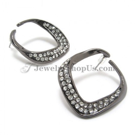 Elegant Black Alloy Earrings with Rhinestones