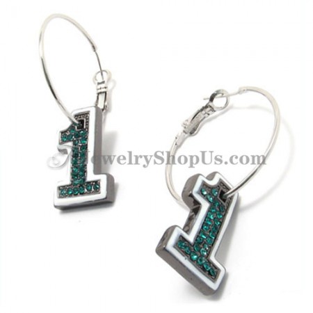 Number "1" Shape Alloy Earrings with Green Rhinestones