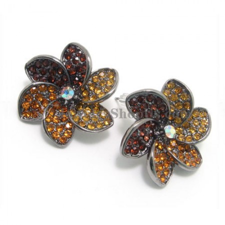 Elegant Flower Alloy Earrings with Colorful Rhinestones