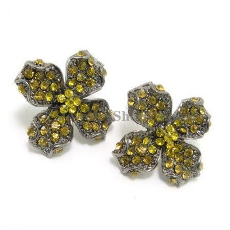 Elegant Alloy Flower Earrings with Yellow Rhinestones