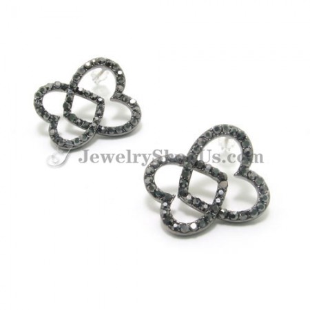 Elegant Black Hearts Shape Alloy Earrings with Rhinestones