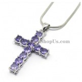 Fashion Cross Alloy Pendant with Purple Zircons