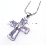 Elegant Cross Alloy Pendant with Purple Zircons