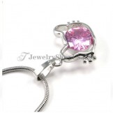 Fashion Kitty Alloy Pendant with Rhinestones and Pink Zircon
