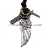 Fashion Alloy Wing Pendant with Leather Chain