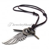 Fashion Alloy Wing Pendant with Leather Chain