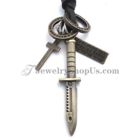 Fashion Alloy Dagger Pendant with Leather Chain