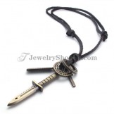 Fashion Alloy Dagger Pendant with Leather Chain