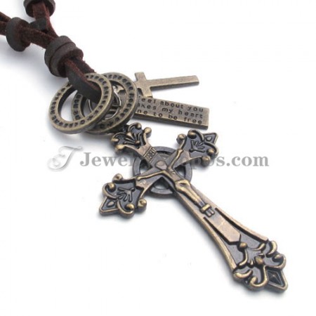 Fashion Alloy Cross Pendant with Leather Chain
