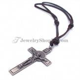 Alloy Cross Pendant with Leather Chain