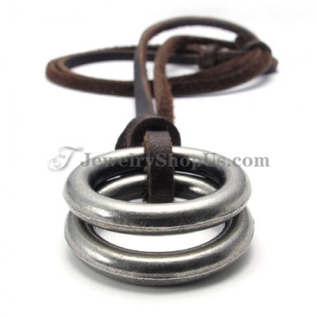 Fashion Alloy Circles Pendant with Leather Chain