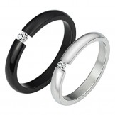 High Quality Black and White Titanium Ring For Lovers With Rhinestone