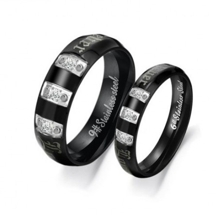 Complete in Specifications Black Titanium Ring For Lovers With Rhinestone