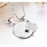 Superior Quality Clover Shape Titanium Necklace For Lovers With Rhinestone