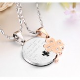 Complete in Specifications Clover Shape Titanium Necklace For Lovers With Rhinestone